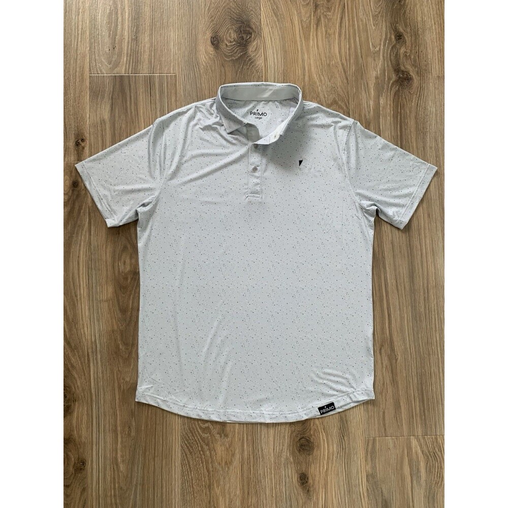 PRIMO GOLF APPAREL Men's Shortsleeve Polo Size L Gray Dots Performance